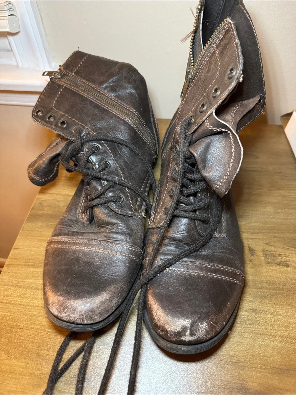Steve Madden Dark Brown Leather Lace-Up Combat Boots